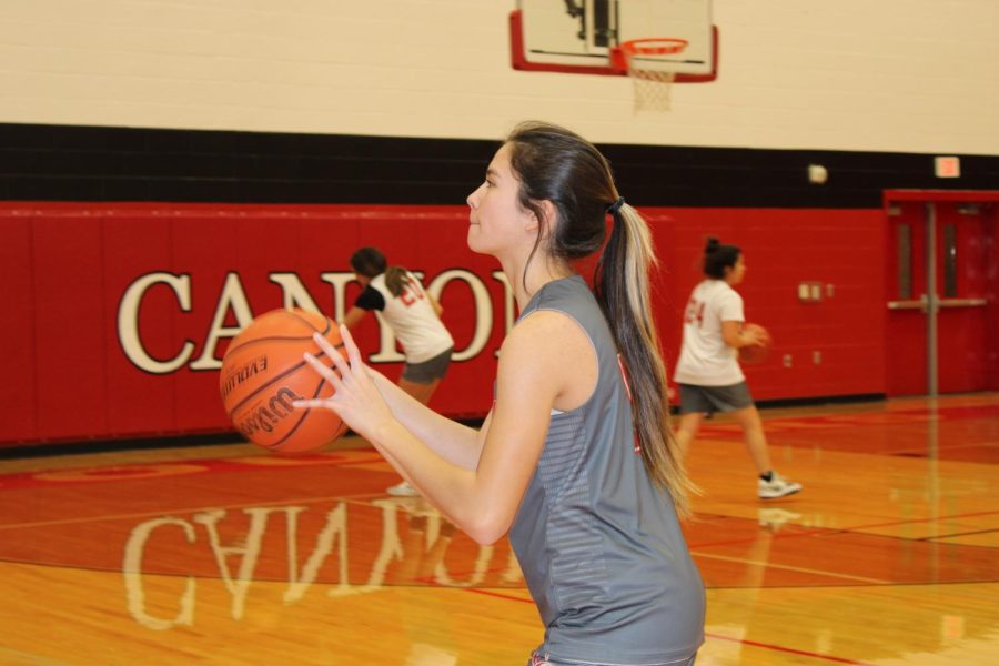 Maia Aldrich preparing to shoot the ball