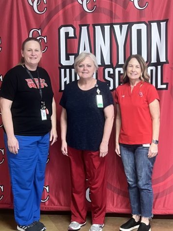 Canyon High School nurses Amanda Collins, Tammy Ortega, and Kimberley Harris